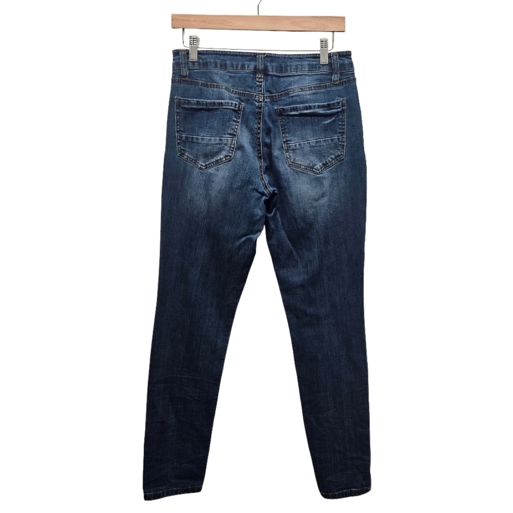 Refuge Distressed Skinny Jeans Medium Dark Wash Size 8 Blue Denim Ripped - Picture 5 of 15